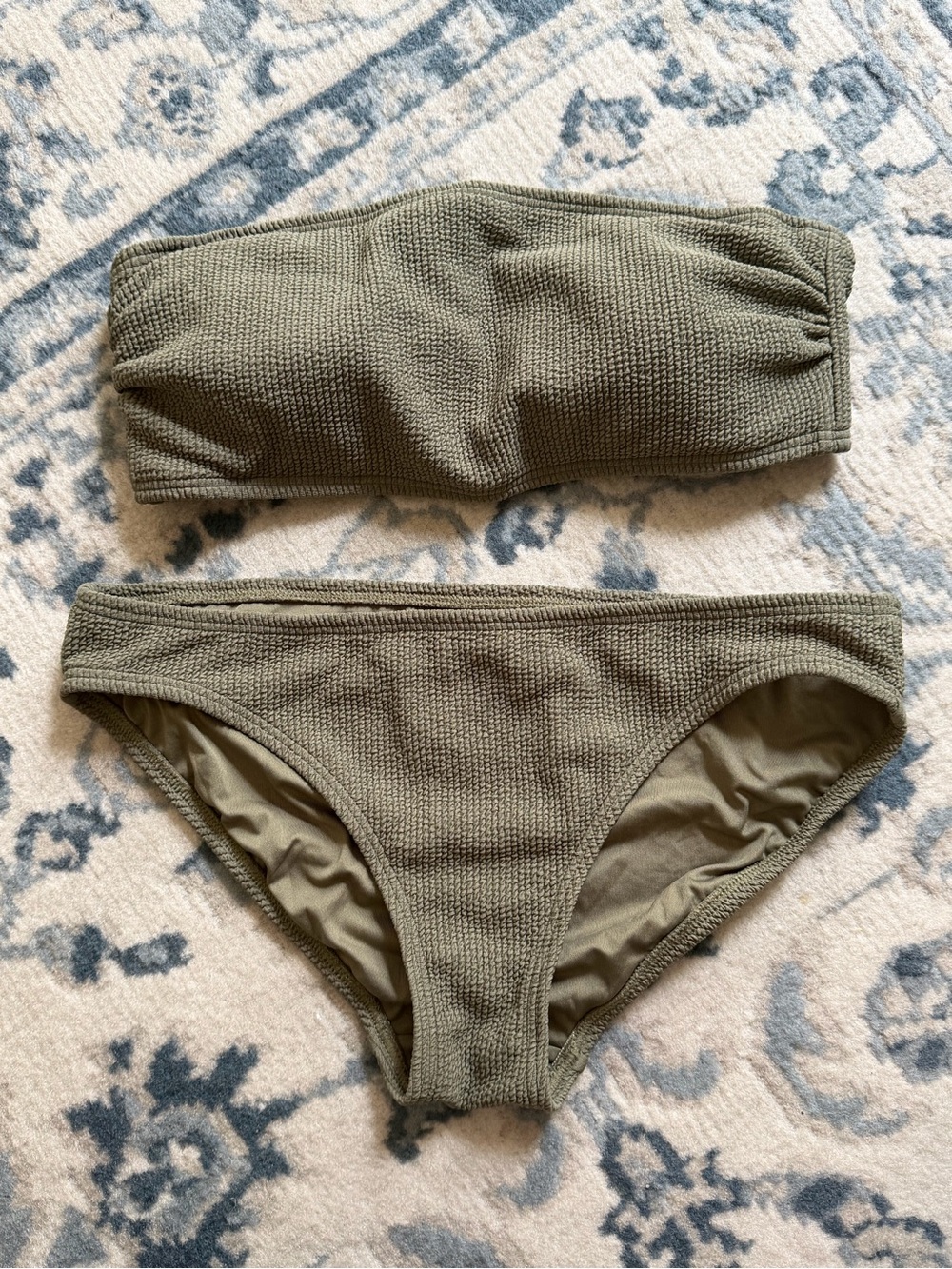 MICHAEL Michael Kors Olive Green Textured Bandeau Bikini